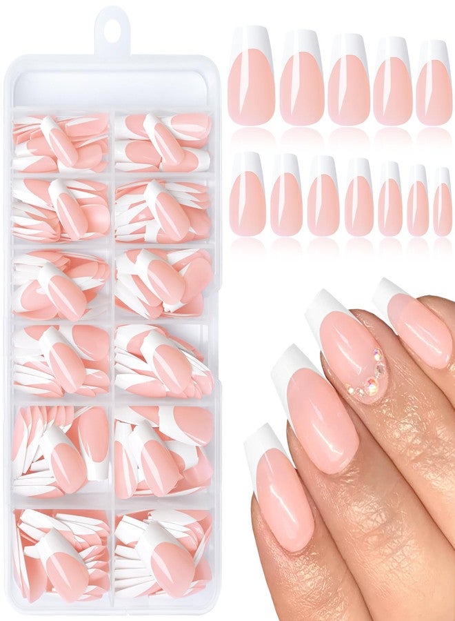 Lifextol 240pc French Tip Press on Nails Medium Fake Nails with Glue and Adhesive Tab, False Acrylic Nails Press on Nails Coffin Nail Tips Artificial Glue on Nails Press ons Fingernail Stick on Nails - Image 1