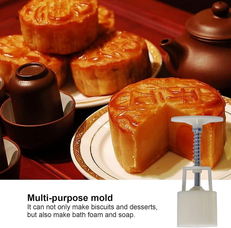 50g Moon Cake Mold Press, Cookie Press Mold Hand Pressed Moon Cake Mould with 6 Printing Stamps for DIY Cookie Pastry Baking (traditional flower) - Image 2