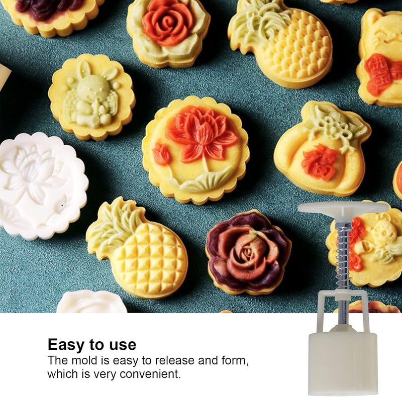 50g Moon Cake Mold Press, Cookie Press Mold Hand Pressed Moon Cake Mould with 6 Printing Stamps for DIY Cookie Pastry Baking (traditional flower) - Image 3