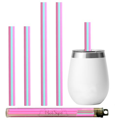 HotSips Reusable Straws + Travel Case – Safe for Coffee, Tea & All Beverages – Soft Yet Rigid BPA-Free – Oval Lip-Friendly Design – 2 Small & 2 Medium for 8–20 oz Cups – Made in USA - Image 1