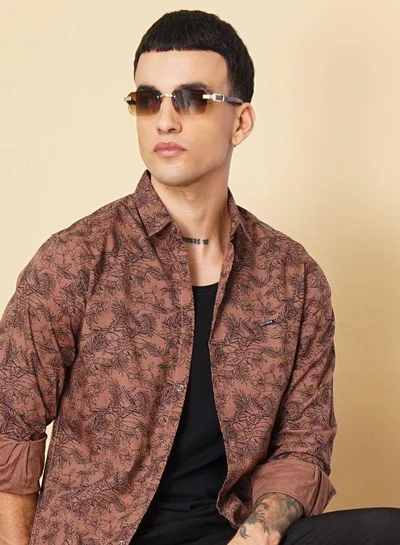 The Indian Garage Co Men Slim Fit Graphic Print Full Sleeves Spread Collar Casual Shirt