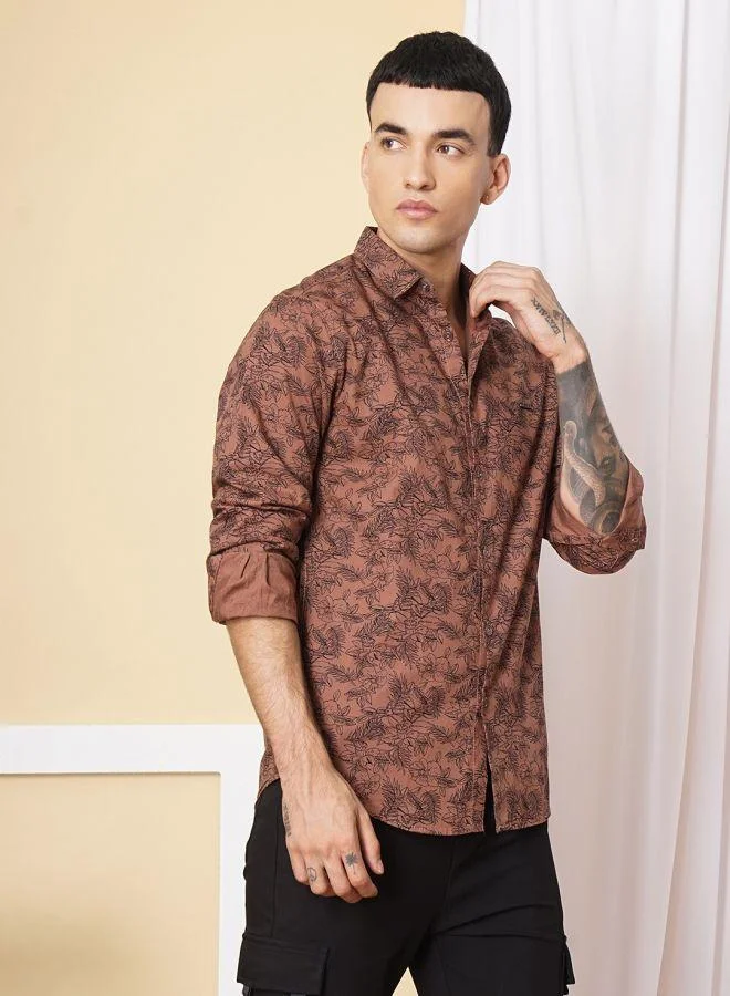 ذا انديان كراج كو Men Slim Fit Graphic Print Full Sleeves Spread Collar Casual Shirt