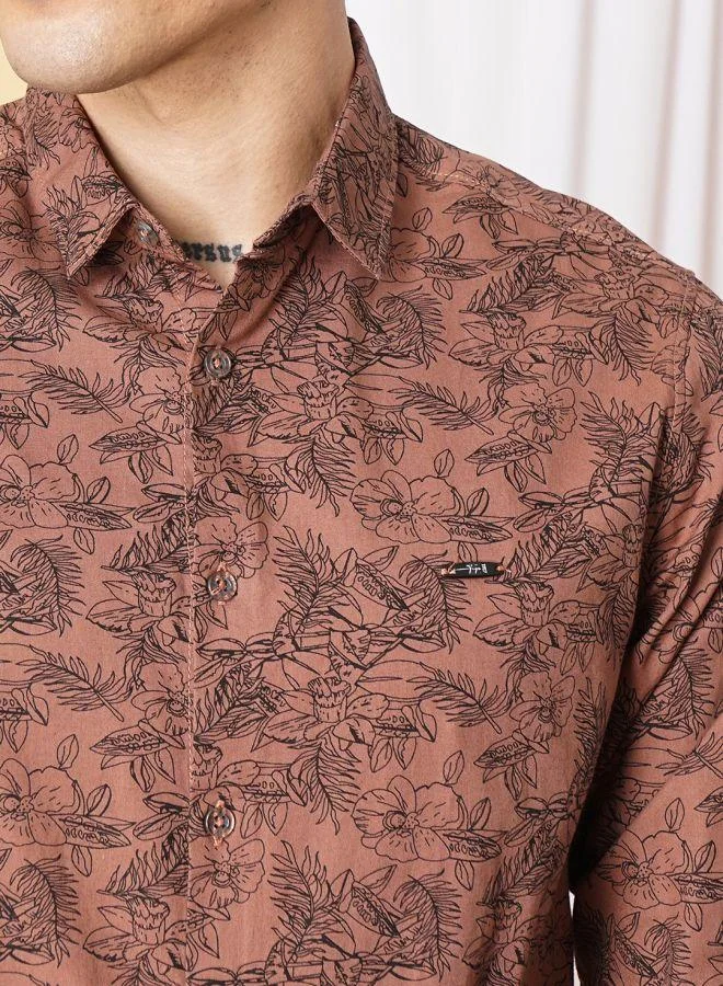 ذا انديان كراج كو Men Slim Fit Graphic Print Full Sleeves Spread Collar Casual Shirt