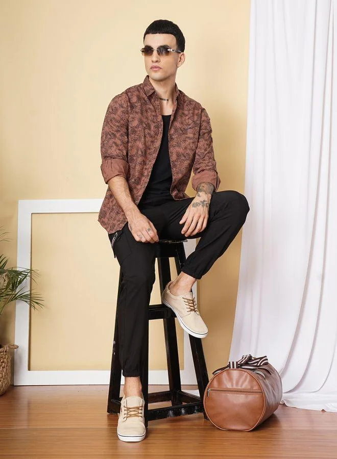 ذا انديان كراج كو Men Slim Fit Graphic Print Full Sleeves Spread Collar Casual Shirt