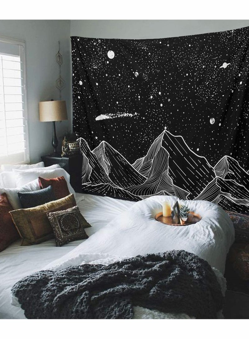 Luckam Mountain Moon Tapestry Wall Hanging Black and White Nature Starry Night Sky Stars Tapestry with Meteor and Galaxy Bedroom Home Wall Decor Printed Tapestry 50 Inch x 60 Inch - Image 3
