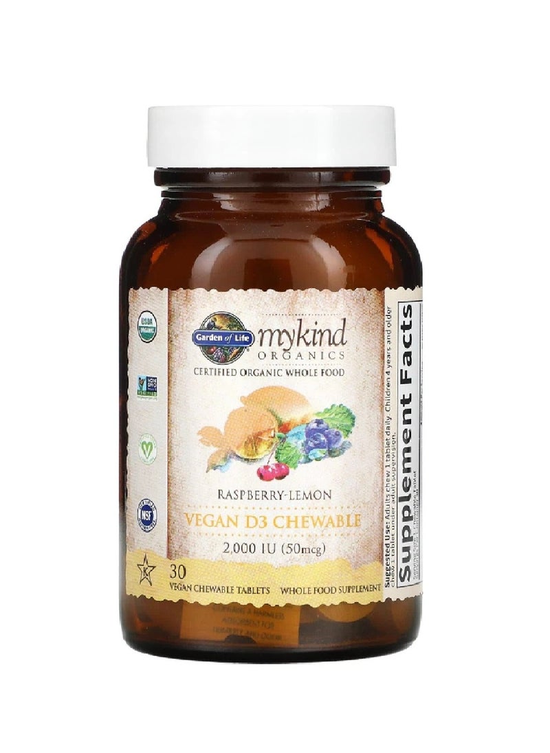 Vegan D3 Raspberry-Lemon 50 mcg (2000 IU) 30 Vegan Chewable Tablets