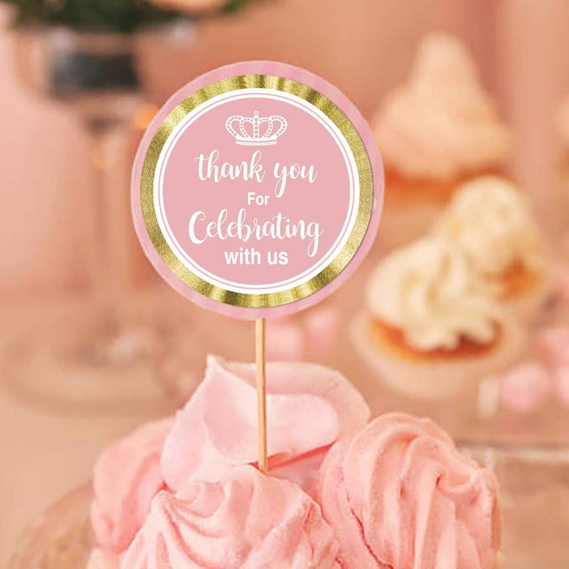 None/Brand 2 Inch Thank You for Celebrating with Us Stickers Pink Little Princess Thank You Stickers for Baby Shower Birthday Party Party Favors Decor Ideas Pack of 50 - Image 4