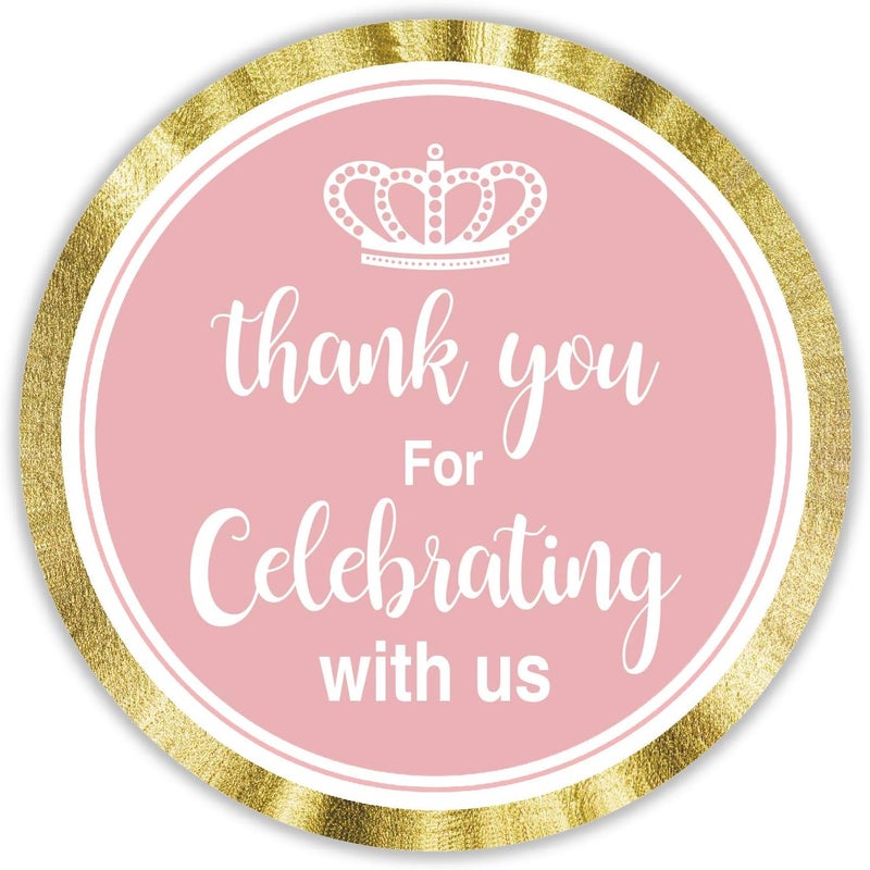 None/Brand 2 Inch Thank You for Celebrating with Us Stickers Pink Little Princess Thank You Stickers for Baby Shower Birthday Party Party Favors Decor Ideas Pack of 50 - Image 1