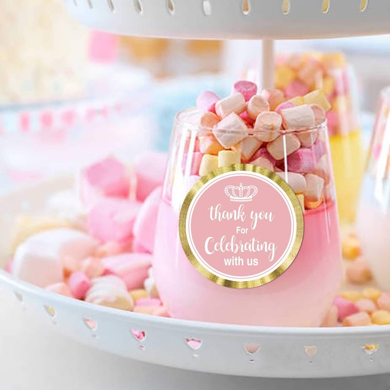 None/Brand 2 Inch Thank You for Celebrating with Us Stickers Pink Little Princess Thank You Stickers for Baby Shower Birthday Party Party Favors Decor Ideas Pack of 50 - Image 3