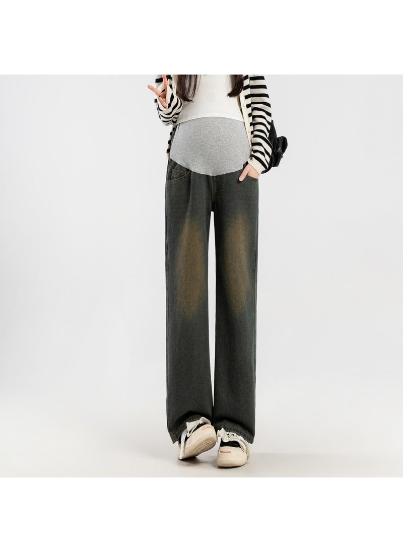 Generic Maternity Jeans Spring Autumn Loose Straight-Leg Pants for WomenCement gray Cement gray 