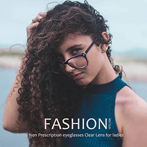 MEETSUN Non Prescription Glasses Frames For Women Large Retro Cateye Fake Eyeglasses HD Clear Lens (Blue Tortoise Frame Clear Lens) - Image 2