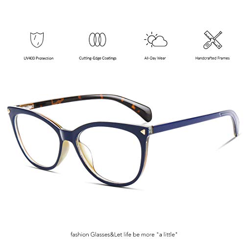 MEETSUN Non Prescription Glasses Frames For Women Large Retro Cateye Fake Eyeglasses HD Clear Lens (Blue Tortoise Frame Clear Lens) - Image 3