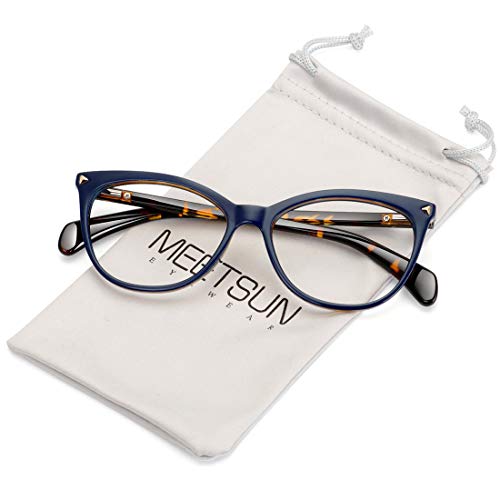 MEETSUN Non Prescription Glasses Frames For Women Large Retro Cateye Fake Eyeglasses HD Clear Lens (Blue Tortoise Frame Clear Lens) - Image 1