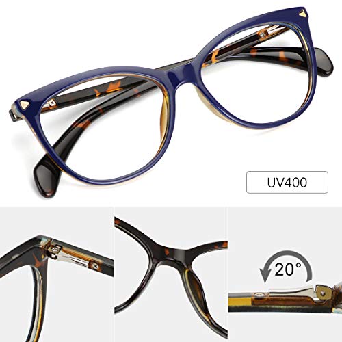 MEETSUN Non Prescription Glasses Frames For Women Large Retro Cateye Fake Eyeglasses HD Clear Lens (Blue Tortoise Frame Clear Lens) - Image 4