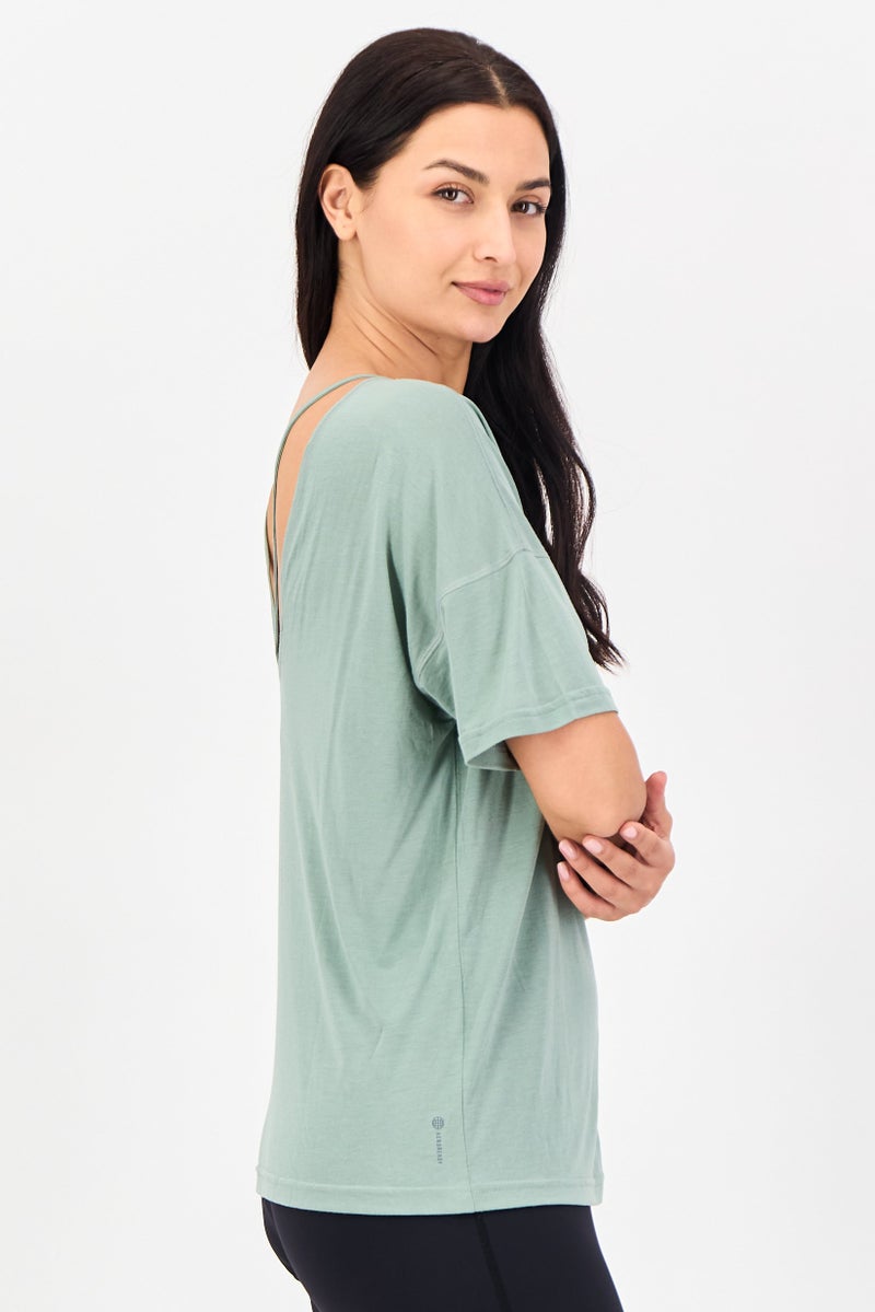 Adidas Women Sportswear Fit Short Sleeve Training Top, Sage - Image 3