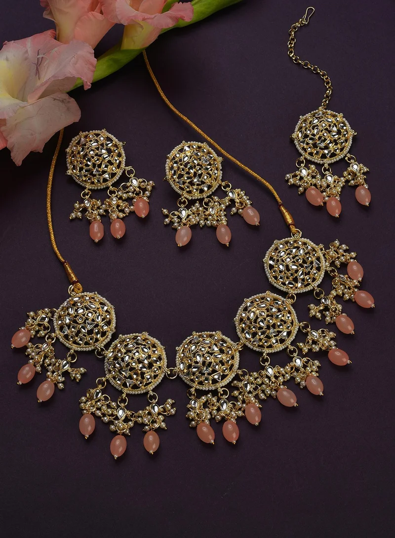 SOHI Pink Stone Studded Artificial Jewellery Set