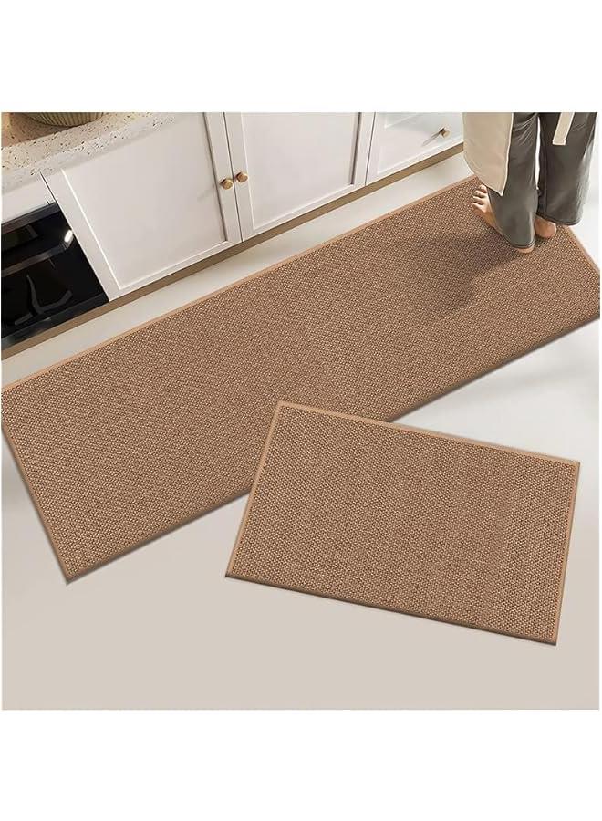 HOOKOR 【2 PCS】 Kitchen Rugs and Mats Washable,Non-Slip Absorbent Natural Rubber Kitchen Mats, for Kitchen Floor Front of Sink, Hallway, Laundry(Linen Beige, 44 * 75+44 * 120cm)  - Image 1
