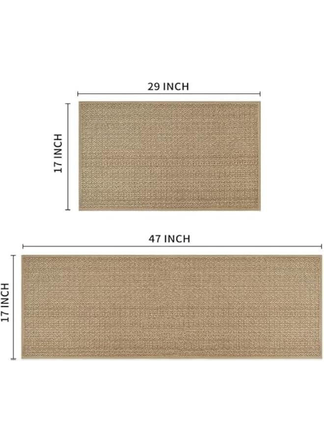 HOOKOR 【2 PCS】 Kitchen Rugs and Mats Washable,Non-Slip Absorbent Natural Rubber Kitchen Mats, for Kitchen Floor Front of Sink, Hallway, Laundry(Linen Beige, 44 * 75+44 * 120cm)  - Image 2