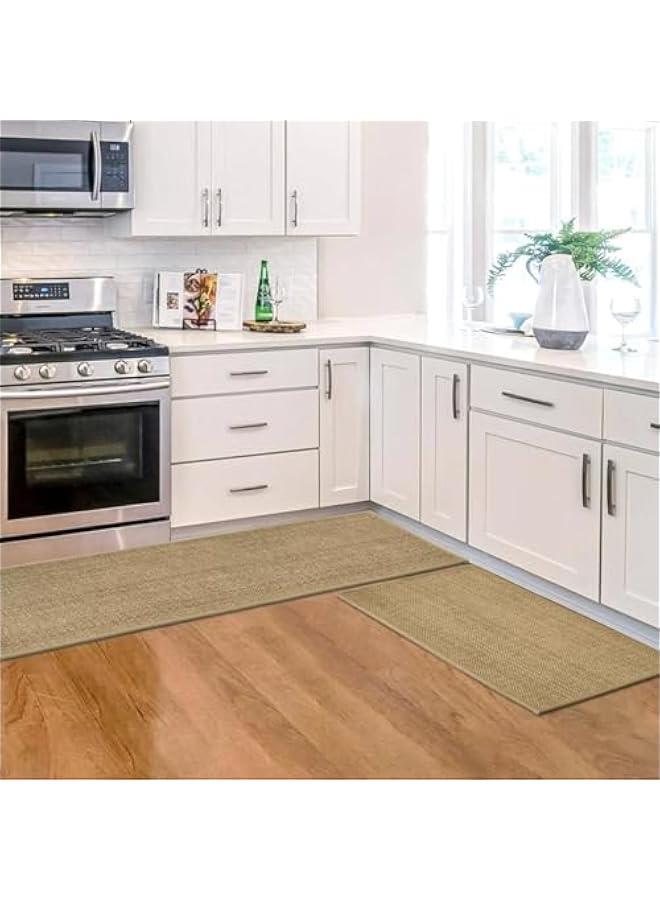 HOOKOR 【2 PCS】 Kitchen Rugs and Mats Washable,Non-Slip Absorbent Natural Rubber Kitchen Mats, for Kitchen Floor Front of Sink, Hallway, Laundry(Linen Beige, 44 * 75+44 * 120cm)  - Image 3