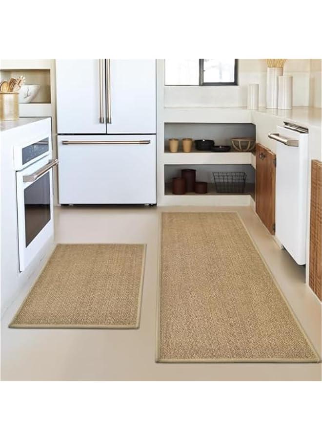HOOKOR 【2 PCS】 Kitchen Rugs and Mats Washable,Non-Slip Absorbent Natural Rubber Kitchen Mats, for Kitchen Floor Front of Sink, Hallway, Laundry(Linen Beige, 44 * 75+44 * 120cm)  - Image 4