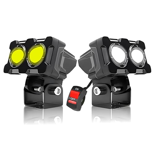 MIKANIX Waterproof LED Fog Light Lens Projector With HD Lens Super Bright Dual Color White | Yellow With High & Low Beam For All Motorbike, Scooty & ATVs - Image 1
