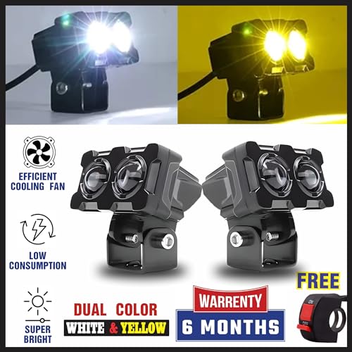 MIKANIX Waterproof LED Fog Light Lens Projector With HD Lens Super Bright Dual Color White | Yellow With High & Low Beam For All Motorbike, Scooty & ATVs - Image 2