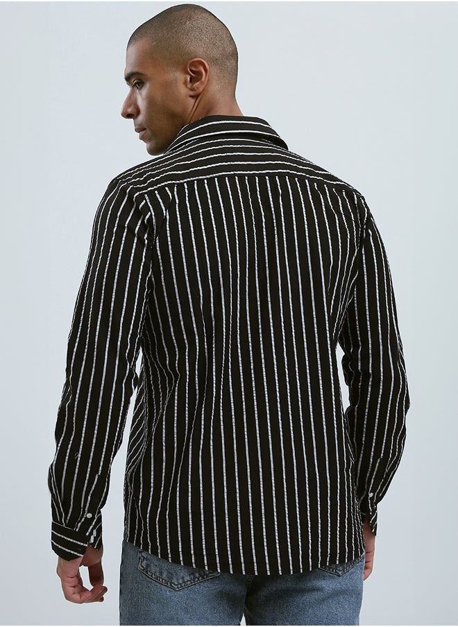 RAVIN Black & White Long Sleeves Striped Shirt  - Image 3