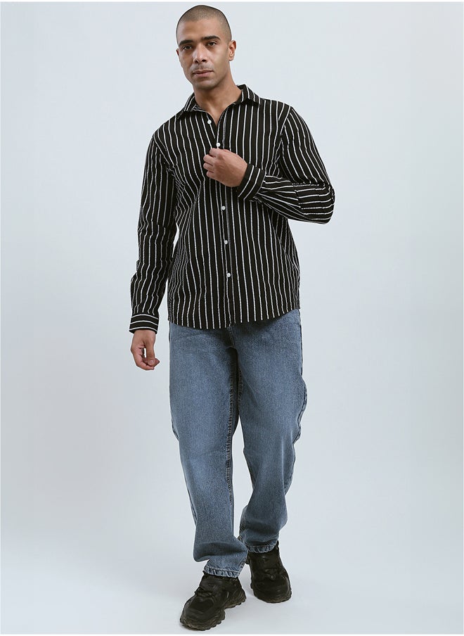 RAVIN Black & White Long Sleeves Striped Shirt  - Image 5
