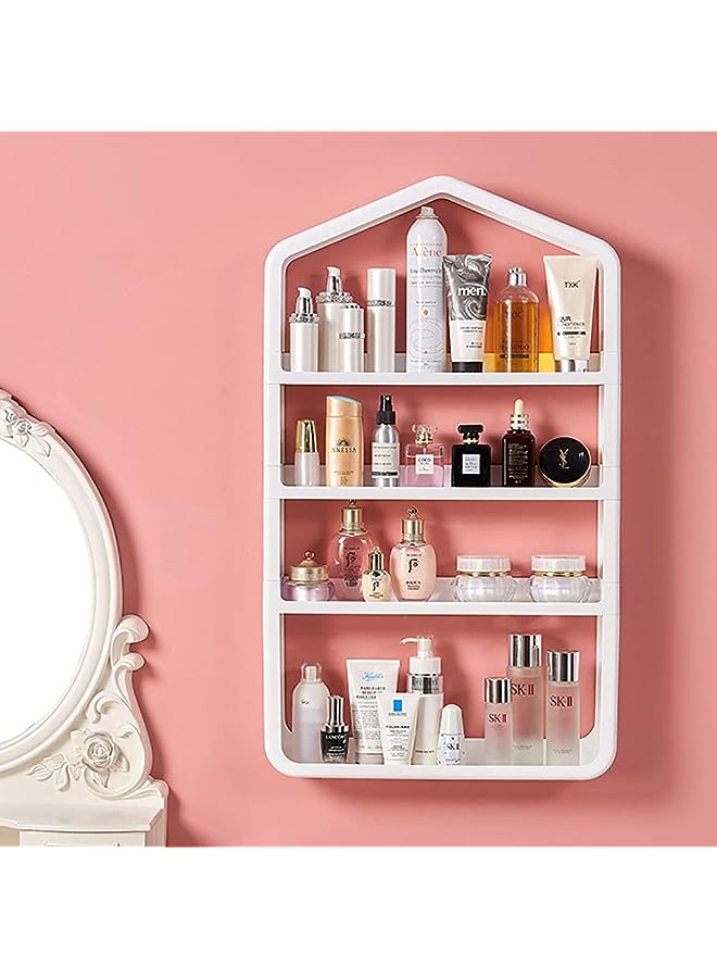 Raxoom Shelf Cosmetic Makeup Organizer Rack Wall Mounted Storage Shelves for Bedroom Bathroom Kitchen Laundry Room Storage No Drilling (White) - Image 1