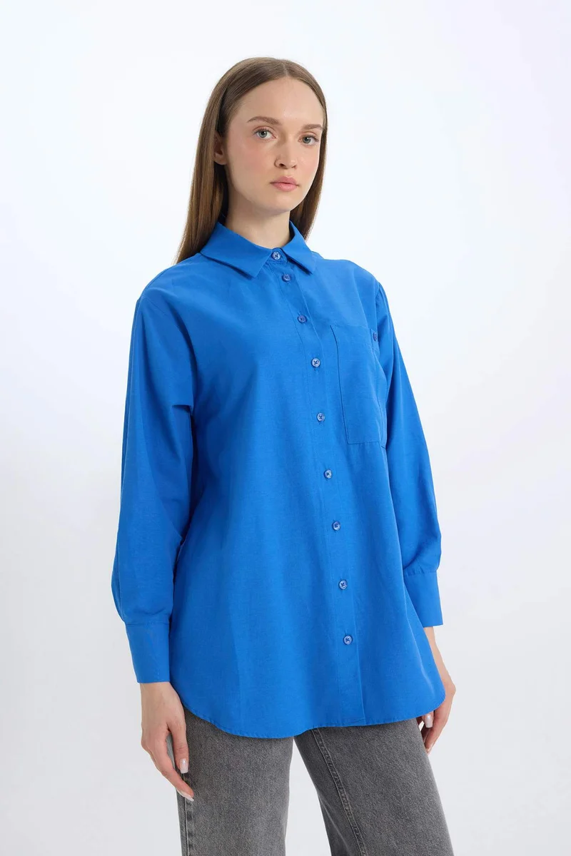 DeFacto Relax Fit Poplin Shirt Collar Long Sleeve Tunic