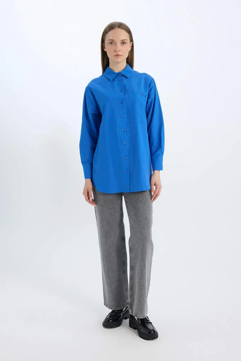 DeFacto Relax Fit Poplin Shirt Collar Long Sleeve Tunic