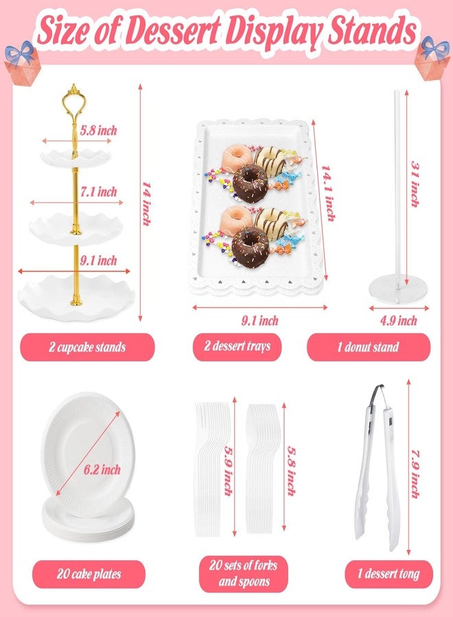 Dexpinzo 46Pcs Dessert Table Display Set 2X 3 Tier Cupcake Cake Tower Stand 2X Plastic Cookie Candy Food Serving Platters and Trays Donut Holder Stand Treat Display for Wedding Baby Shower Afternoon Tea Party - Image 2