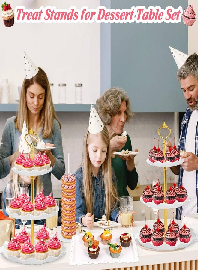 Dexpinzo 46Pcs Dessert Table Display Set 2X 3 Tier Cupcake Cake Tower Stand 2X Plastic Cookie Candy Food Serving Platters and Trays Donut Holder Stand Treat Display for Wedding Baby Shower Afternoon Tea Party - Image 4