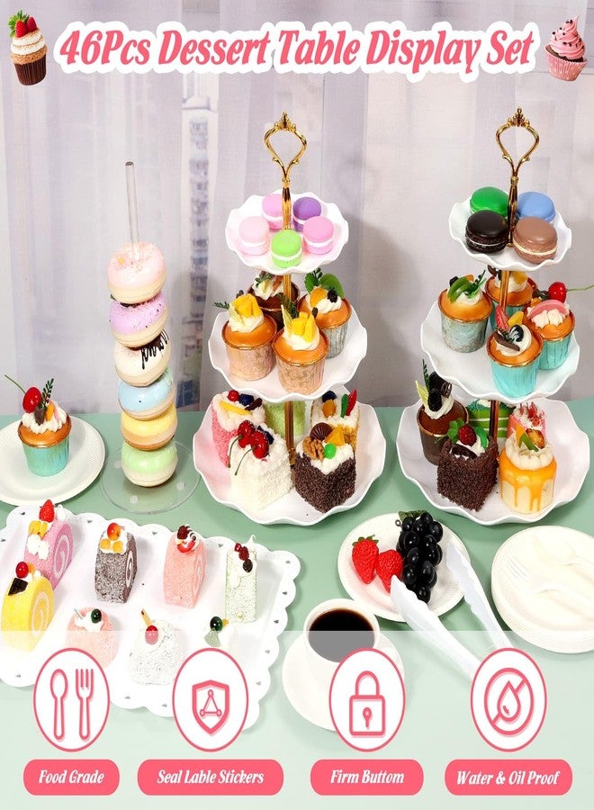 Dexpinzo 46Pcs Dessert Table Display Set 2X 3 Tier Cupcake Cake Tower Stand 2X Plastic Cookie Candy Food Serving Platters and Trays Donut Holder Stand Treat Display for Wedding Baby Shower Afternoon Tea Party - Image 3
