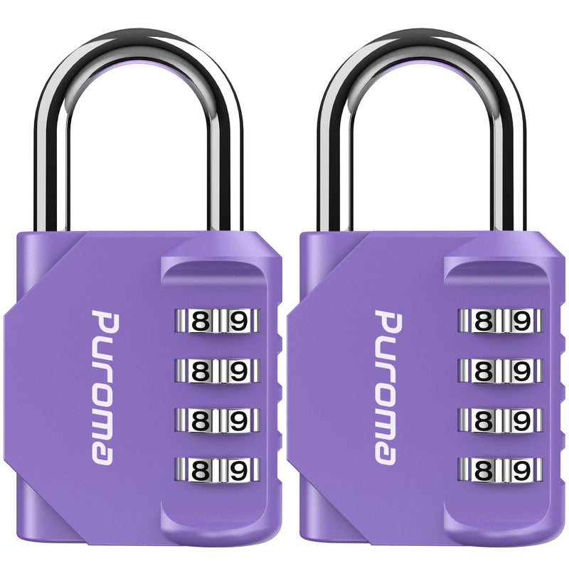 Puroma 2 Pack Combination Lock for Locker 4 Digit Outdoor Waterproof Padlock for School Gym Sports Fence Toolbox Gate Case Outdoor Hasp Storage Purple