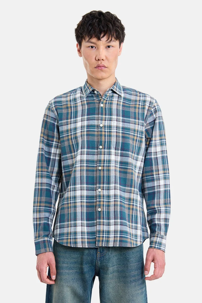 SNITCH Teal Checkered Long Sleeve Regular Fit Shirt