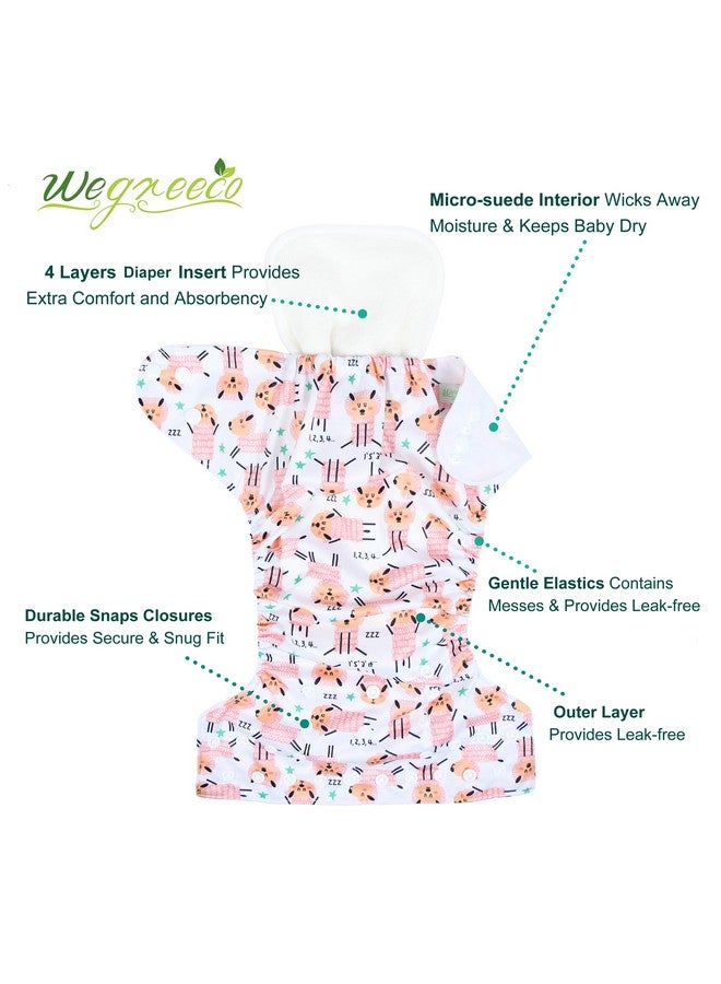 Wegreeco wegreeco Cloth Diapers 6 Pack with 6 Inserts & 1 Wet Bag, Washable Cloth Diapers for Babies, One Size Adjustable Reusable Diapers Baby (Flower)  - Image 2