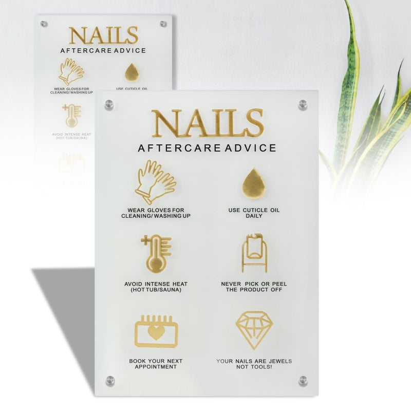 Ruetail 3D Nail salon signage on wall nail instructions aftercare acrylic sign advice for nail tech room wall decor manicure business supplies essential nail tech must haves display board Cleargold - Image 1