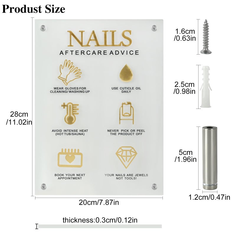 Ruetail 3D Nail salon signage on wall nail instructions aftercare acrylic sign advice for nail tech room wall decor manicure business supplies essential nail tech must haves display board Cleargold - Image 4