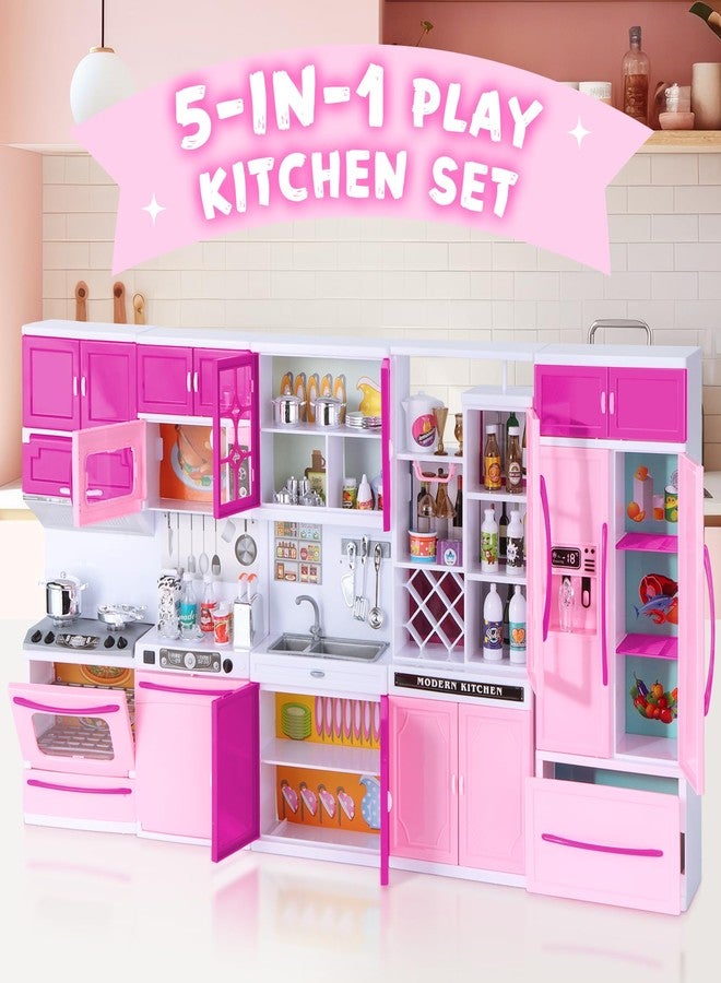 Mastom Kitchen Playset for Girls, Play Kitchen Toys for Dolls with Realistic Lights & Sounds, 56PCS Kids Pretend Play Kitchen Toy Accessories, Gifts for Toddlers Girls 3 4 5 6 Year Old - Image 3