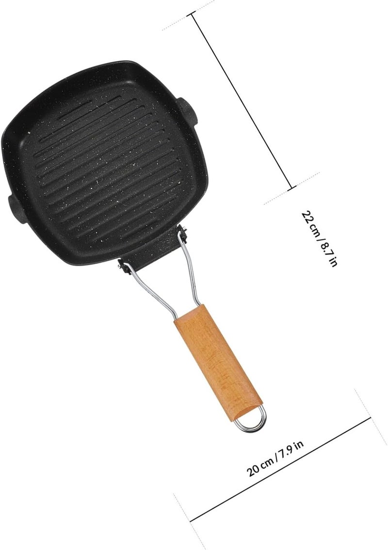 Healifty Non-stick Iron Frying Pan 20cm Thick Square Steak Skillet Foldable Handle Household Cooking Pan for Camping and Kitchen Use - Image 2