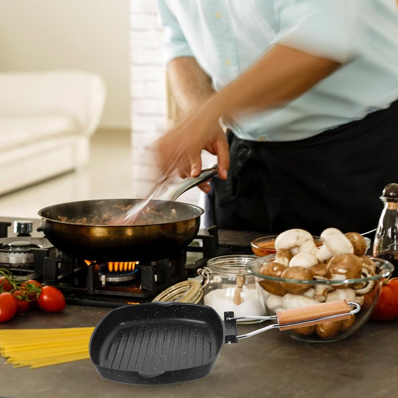 Healifty Non-stick Iron Frying Pan 20cm Thick Square Steak Skillet Foldable Handle Household Cooking Pan for Camping and Kitchen Use - Image 5