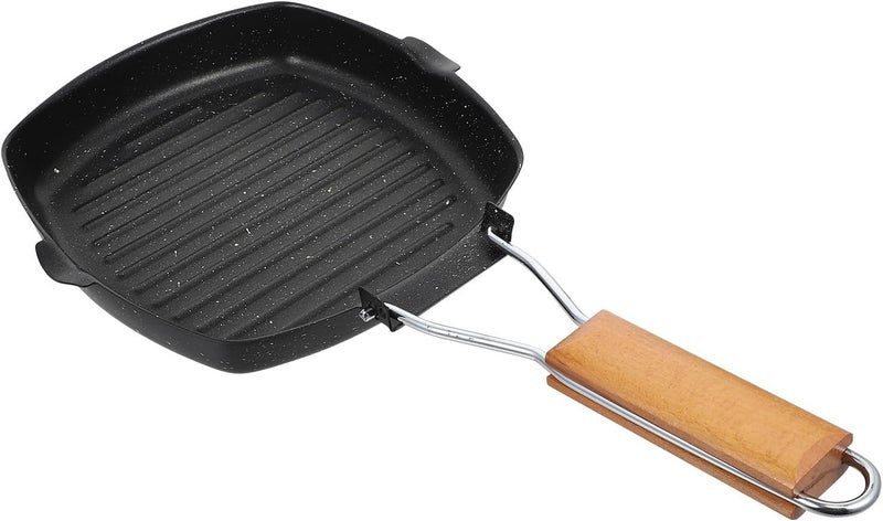Healifty Non-stick Iron Frying Pan 20cm Thick Square Steak Skillet Foldable Handle Household Cooking Pan for Camping and Kitchen Use - Image 1