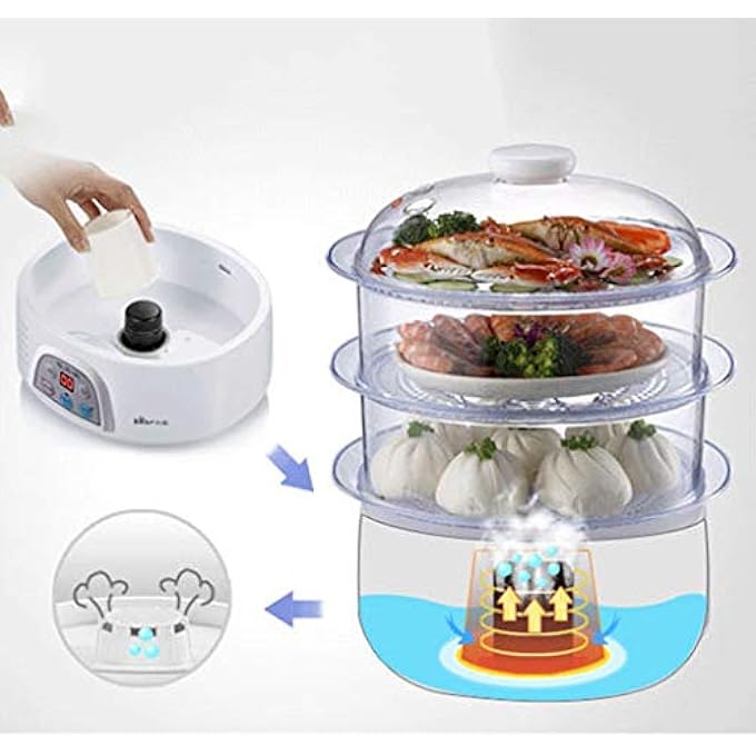 جهاز بخار كهربائي ثلاثي الطبقات لطهي الطعام بالبخار، جهاز بخار خضراوات مع سلال قابلة للتكديس خالية من مادة BPA بثلاث طبقات، حاملات بيض - Image 5