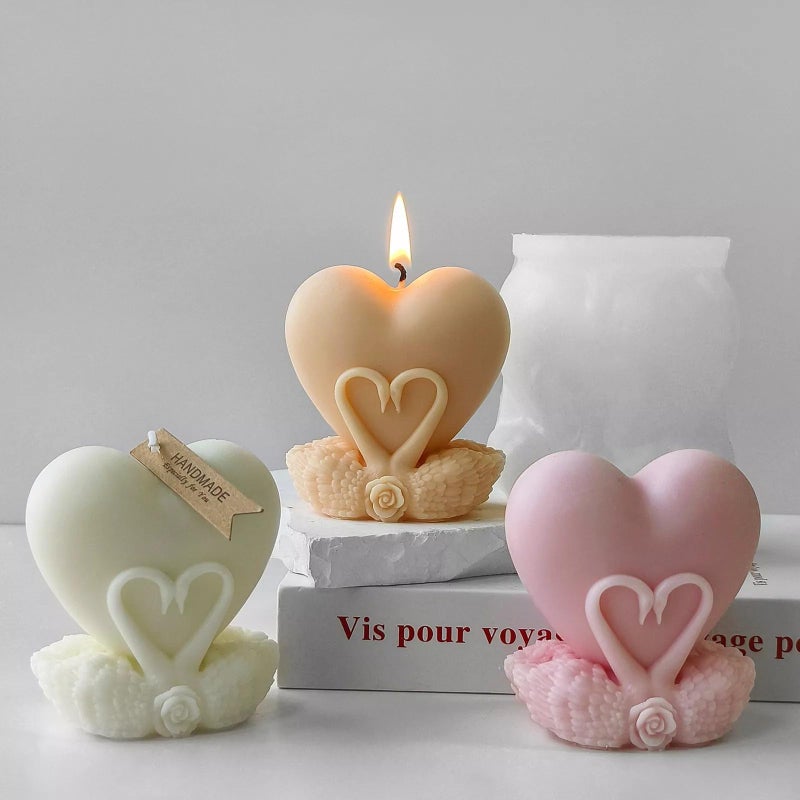 FirstTry Candle Mold I 3D Fondant Heart with Swan Shape Silicone Scented Mould I for DIY Handmade Ornament Chocolate Cake Décor Aromatherapy Soap Resin Art Craft Making Home Party Décor - Image 5