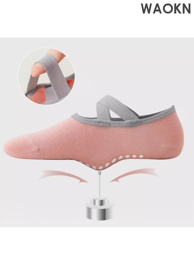 دبليو أيه أو كي أن ٣ أزواج من جوارب بيلاتس القطنية للنساء، جوارب يوغا مانعة للانزلاق، مريحة، قابلة للتهوية، تمتص الرطوبة، وتحافظ على ثباتها، مثالية لليوغا/البيلاتس/الباليه/الرقص/التمارين الرياضية (رمادي، أسود، وردي) - Image 4