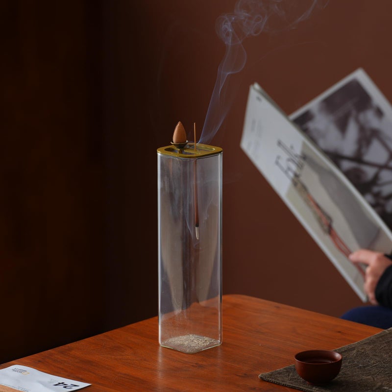 Ceremony Incense Holder, 2 in 1 Incense Burner for Sticks, Ash-Proof Glass Incense Burner for Meditation Yoga Spa Room Decor (2 in 1 Square) Ceremony Incense Holder, 2 in 1 - Image 3