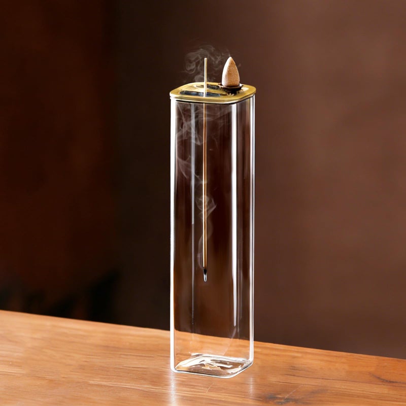 Ceremony Incense Holder, 2 in 1 Incense Burner for Sticks, Ash-Proof Glass Incense Burner for Meditation Yoga Spa Room Decor (2 in 1 Square) Ceremony Incense Holder, 2 in 1 - Image 1