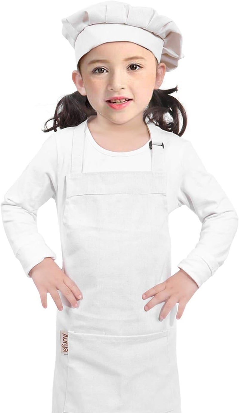 Aurya Kids Apron and Chef Hat Set-Adjustable Child Apron for Boys and Girls for Cooking Baking Off-white - Image 5