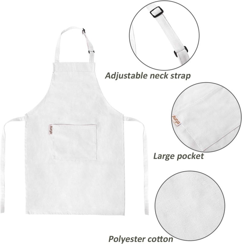 Aurya Kids Apron and Chef Hat Set-Adjustable Child Apron for Boys and Girls for Cooking Baking Off-white - Image 2